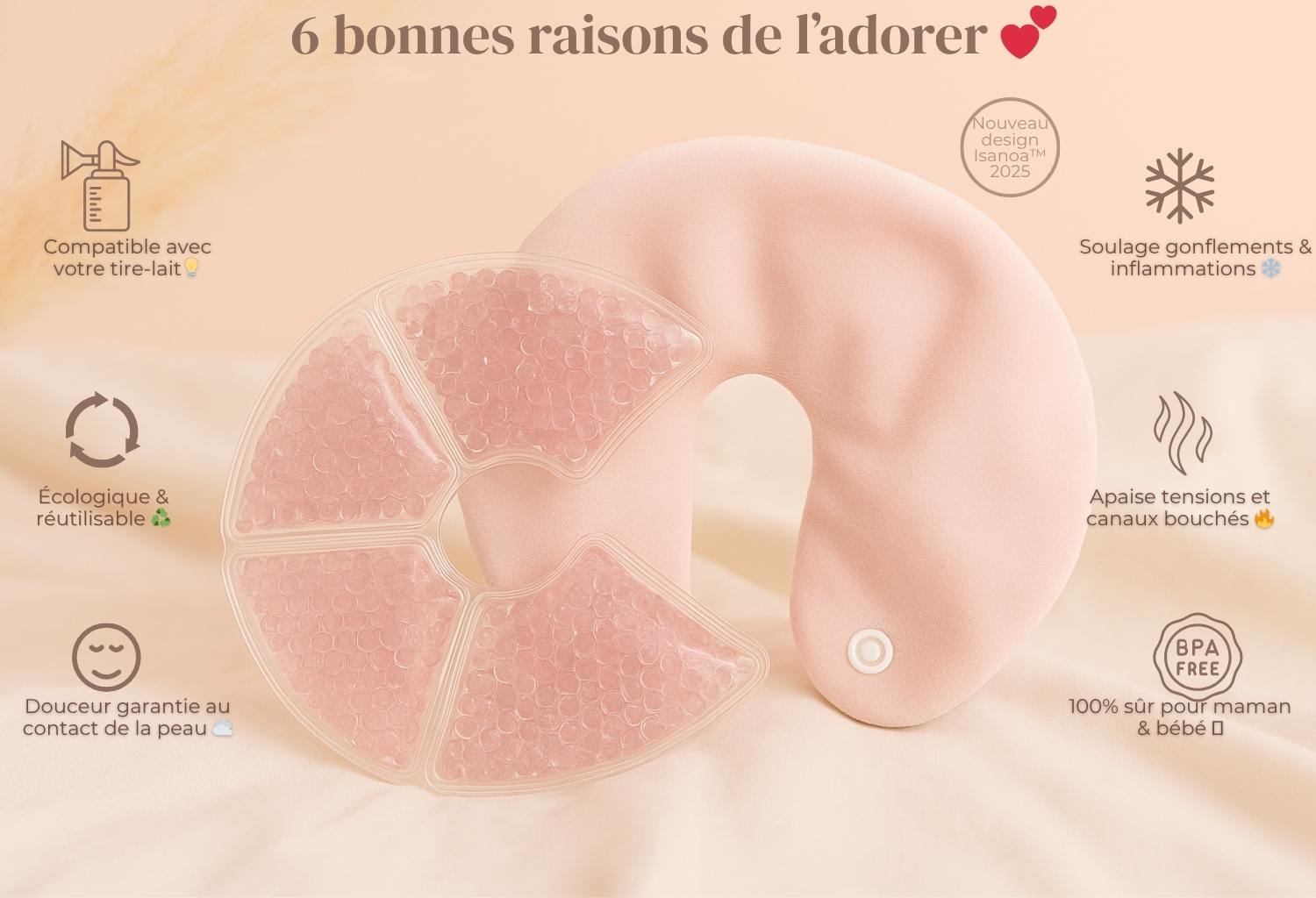 Coussin Thérapeutique Chaud/Froid Isanoa™ – Soulagement Naturel pour Mamans Allaitantes